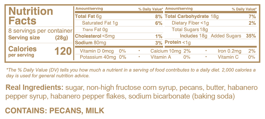Habanero Pecan Brittle Nutrition Facts